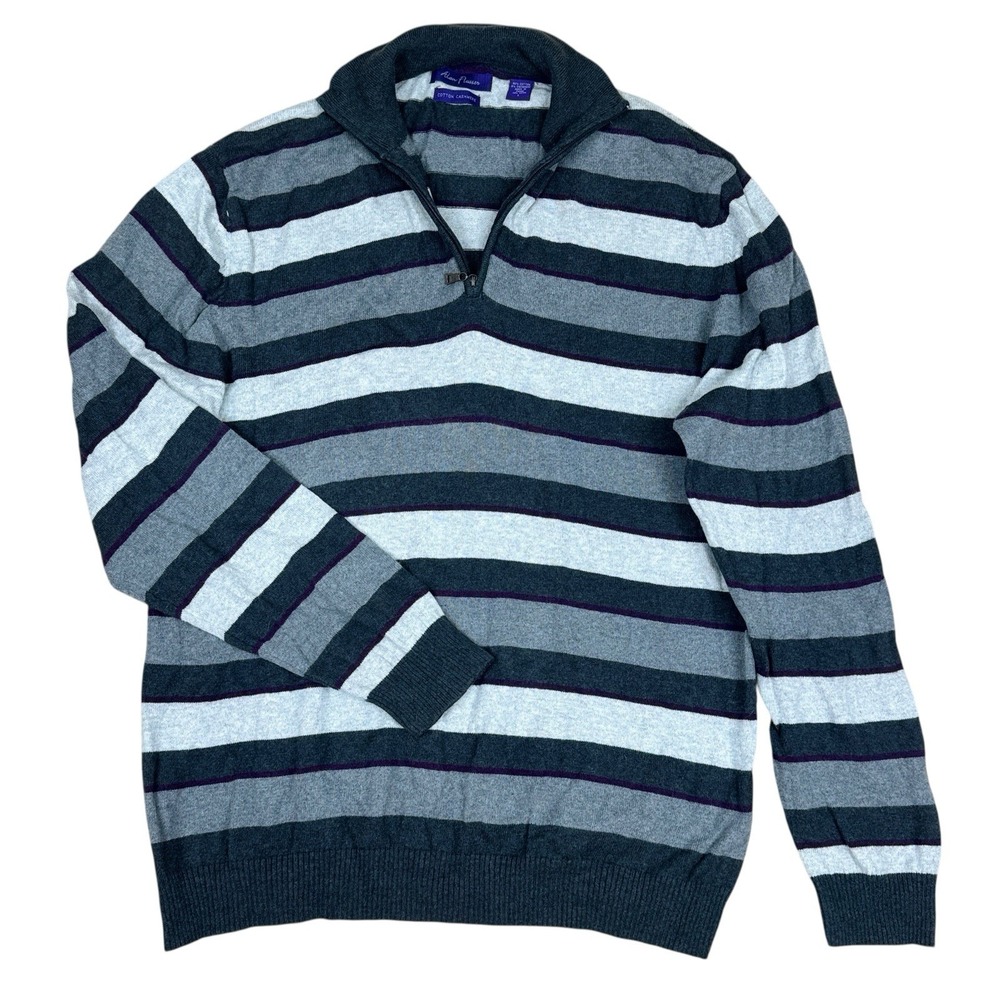 Alan Flusser Cotton Cashmere Sweater Men's Large‎ Striped 1/4 Zip Pullover